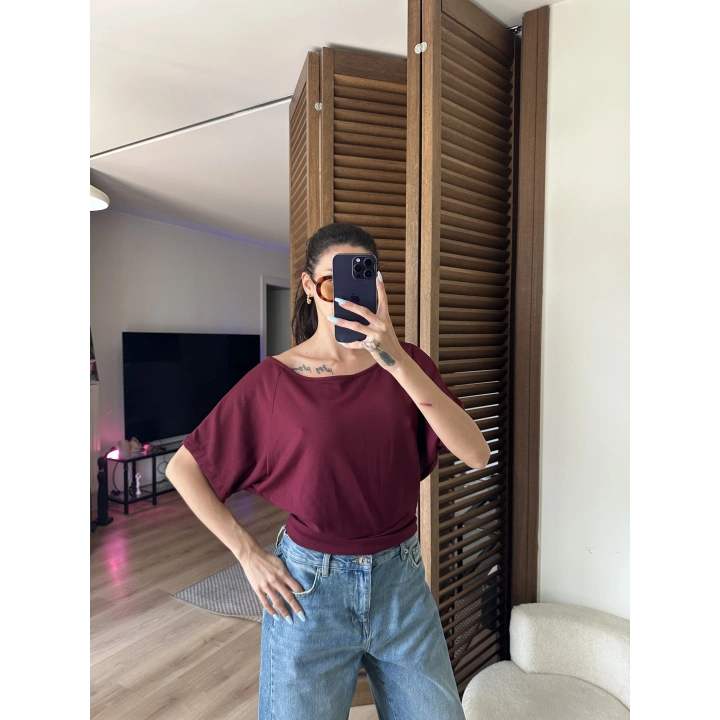 Mila Düşük Omuz Bluz Bordo