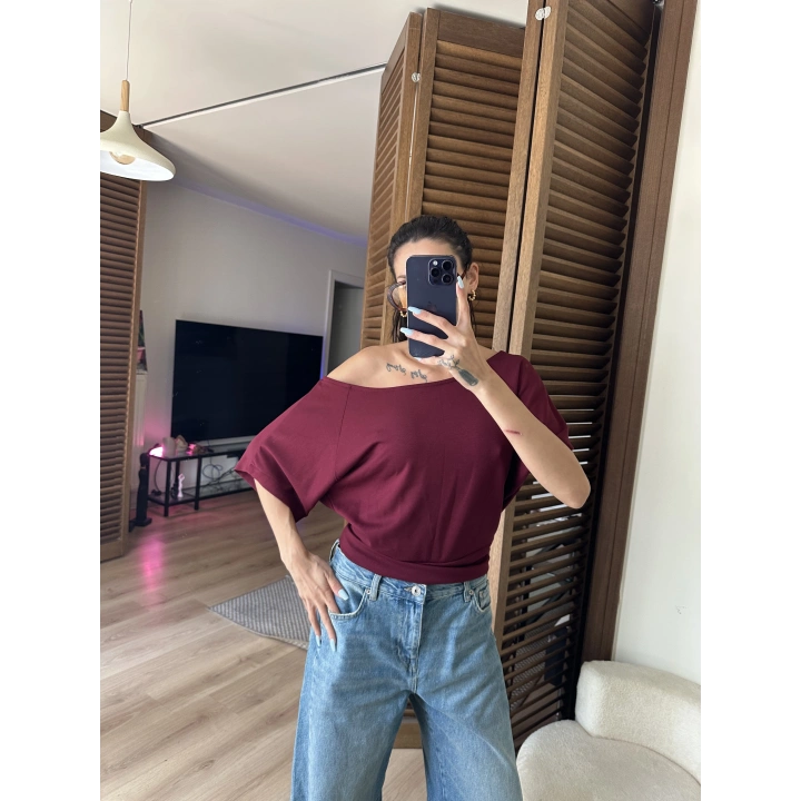 Mila Düşük Omuz Bluz Bordo