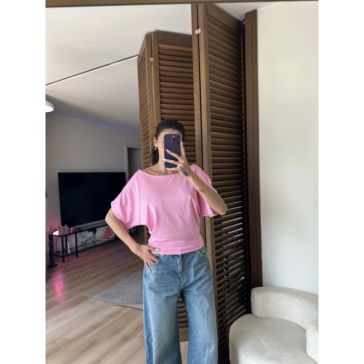 Mila Düşük Omuz Bluz Pudra