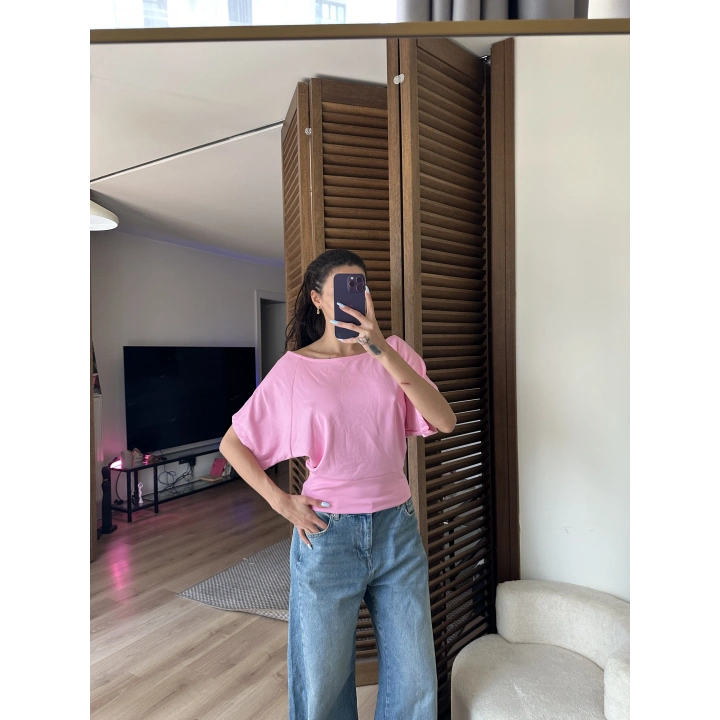 Mila Düşük Omuz Bluz Pudra