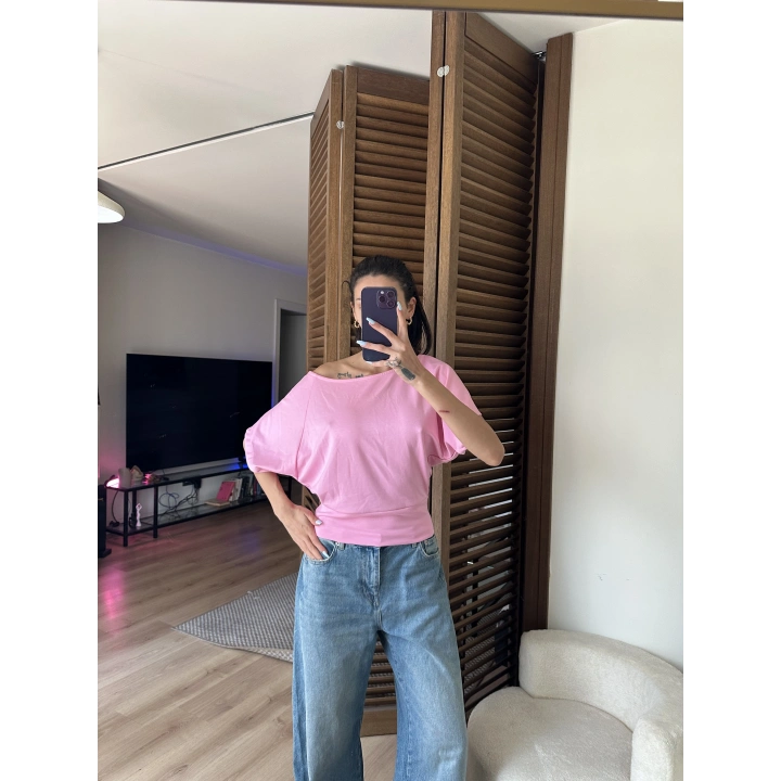 Mila Düşük Omuz Bluz Pudra