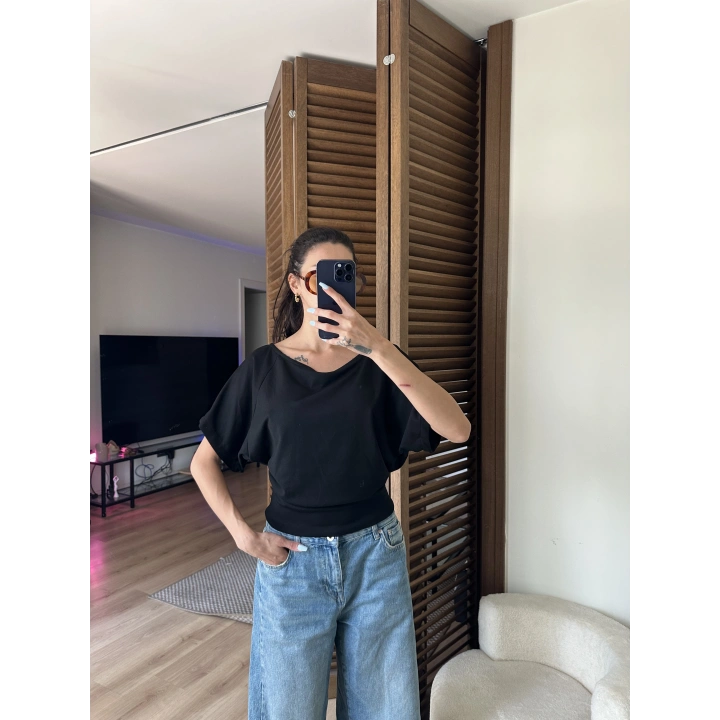 Mila Düşük Omuz Bluz Siyah