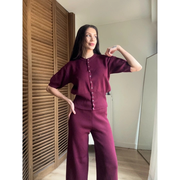 Mocha Çıtçıtlı Triko Takım Bordo