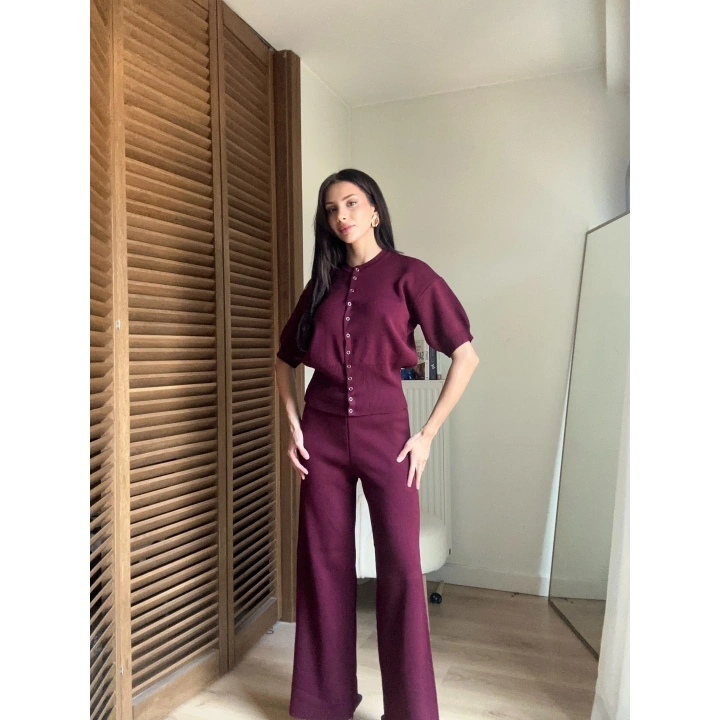 Mocha Çıtçıtlı Triko Takım Bordo