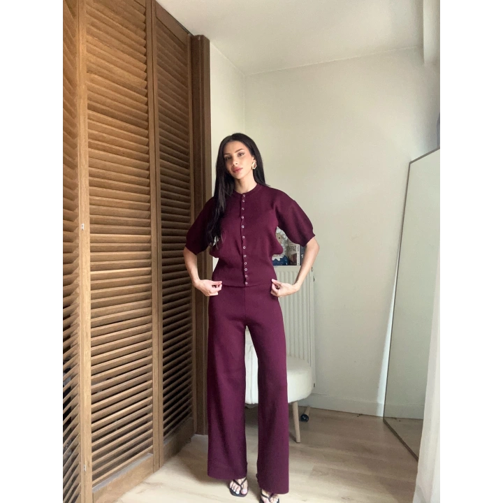 Mocha Çıtçıtlı Triko Takım Bordo