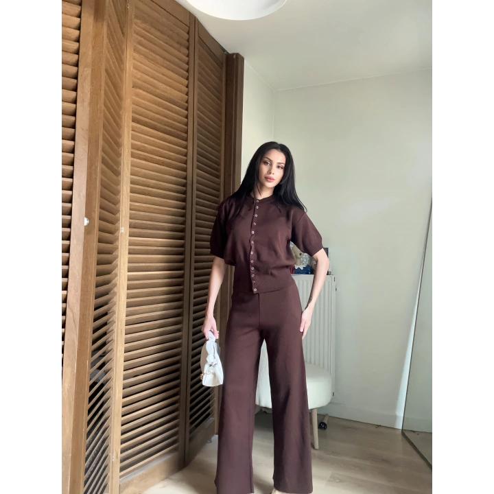 Mocha Çıtçıtlı Triko Takım Kahve