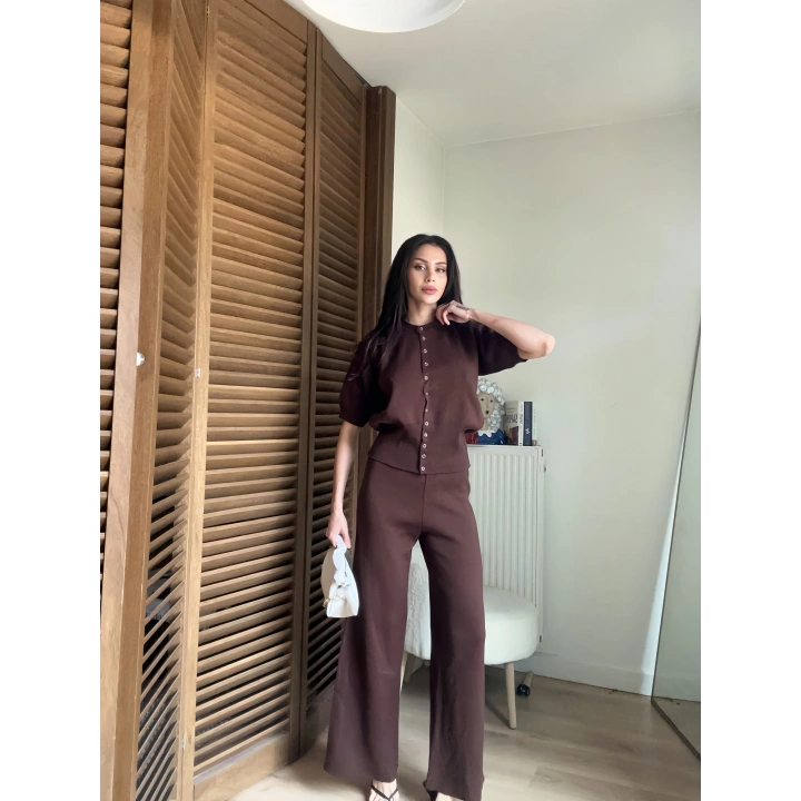 Mocha Çıtçıtlı Triko Takım Kahve