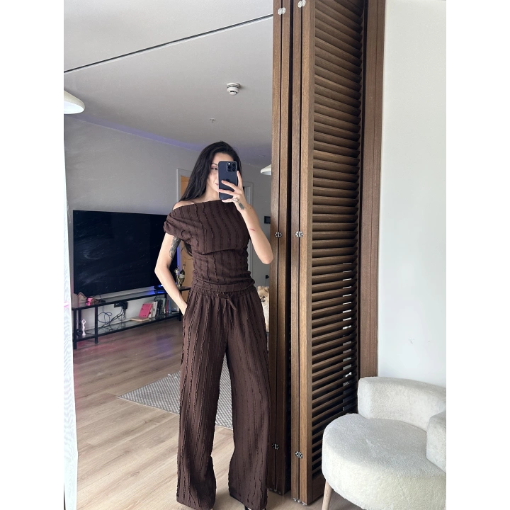 Moss Dokulu Takım Kahverengi