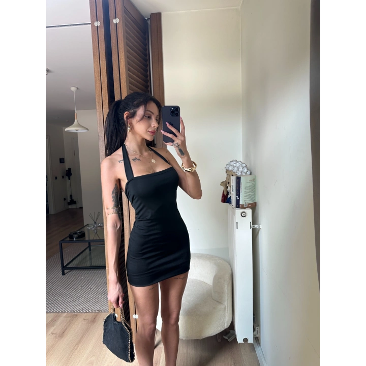 Noir Halter Yaka Mini Elbise