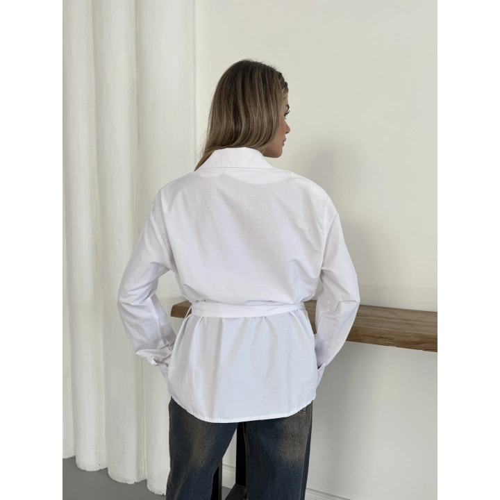 Poplin Kemer Detaylı Gömlek Beyaz