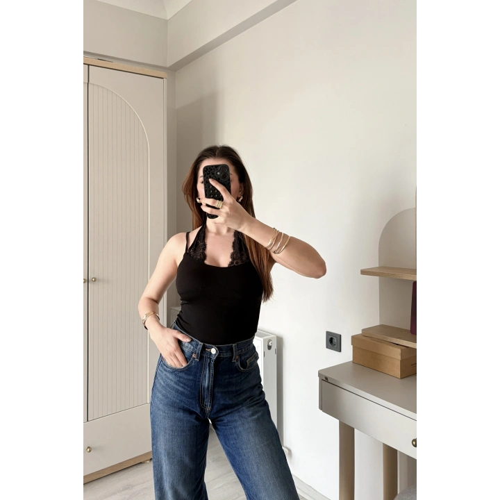 Siyah Nancy Dantel Kombineli Bodysuit