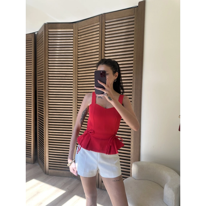 Yandan Bağcıklı Korsaj Bluz Kırmızı