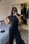 Siyah Mely Vatkalı Dikiş Detay Takım