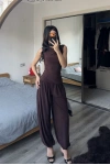 Kahve Lille Asimetrik Şalvar Takım