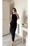 Siyah Neva Sırt Dekolteli Maxi Elbise