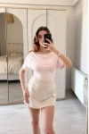 Miela Pembe Yaka Detaylı 2 Kullanımlı Bluz