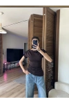 Asimetrik Kesim Tek Omuz Bluz Kahverengi