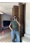 Asimetrik Kesim Tek Omuz Bluz Yeşil