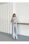 Atlet Detay Modal Bluz-Pantolon Takım Gri