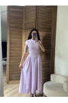 Bel Büzgü Detaylı Maxi Elbise Pembe