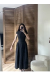 Bel Büzgü Detaylı Maxi Elbise Siyah