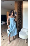 Bianca Korse Elbise Mavi