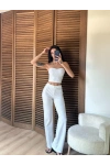 Çizgili Straplez Takım Beyaz