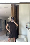 Daisy Vatkalı Elbise Kahverengi