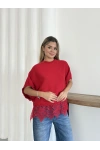 Dantel Detaylı Triko Bluz Kırmızı