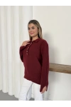 Düğme Detaylı Bebe Yaka Kazak Bordo
