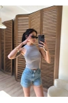 Halter Yaka Fitilli Crop Gri