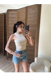 Halter Yaka Fitilli Crop Krem
