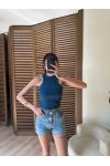 Halter Yaka Fitilli Crop Petrol Mavisi