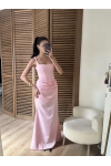 Korse Detaylı Drapeli Maxi Elbise Pembe