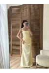 Korse Detaylı Drapeli Maxi Elbise Sarı
