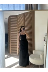 Korse Detaylı Drapeli Maxi Elbise Siyah