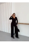 Kruvaze Kesim Drape Detaylı Takım Siyah