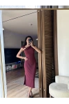Mokka Gold Toka Detaylı Midi Elbise Bordo