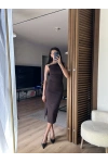 Mokka Gold Toka Detaylı Midi Elbise Kahverengi