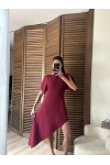 Omuz Detaylı Asimetrik Kesim Elbise Bordo