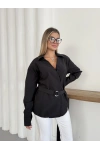 Poplin Kemer Detaylı Gömlek Siyah