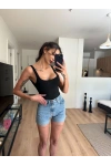 Taşlı Kot Şort Buz Mavi
