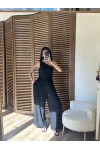 Tek Omuz Detaylı Drapeli Tulum Siyah