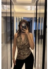 Leopar Aria Degaje Yakalı Bluz