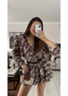 Kahve Olly Kemerli Katlı Etek Gömlek Takım
