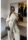 Rachel Taş Rengi Bel Kuşaklı Modal Takım