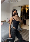 Lauren Siyah Sırt Dekolteli Bodysuit