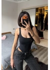 Lauren Siyah Sırt Dekolteli Bodysuit