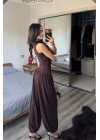 Kahve Lille Asimetrik Şalvar Takım