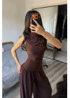 Kahve Lille Asimetrik Şalvar Takım